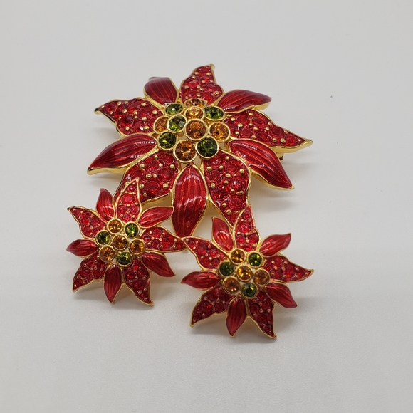 Christopher Radko Poinsettia Earrings/Brooch set - Picture 14 of 16